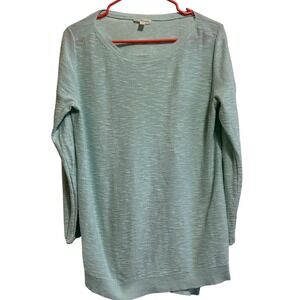 Eileen Fisher Womens Medium Aqua Blue Organic Linen Cotton Knit Sweater S5LFQ